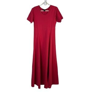 J. Peterman Red Cotton Maxi Dress Scoop Neck Short Sleeve Fit & Flare 12